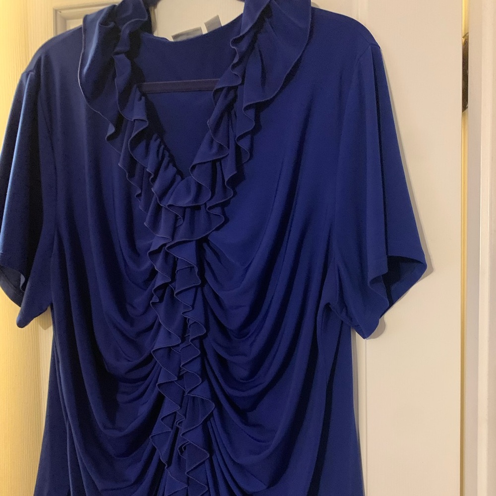 Royal Blue ruche  and ruffle short sleeve blouse just in time for spring